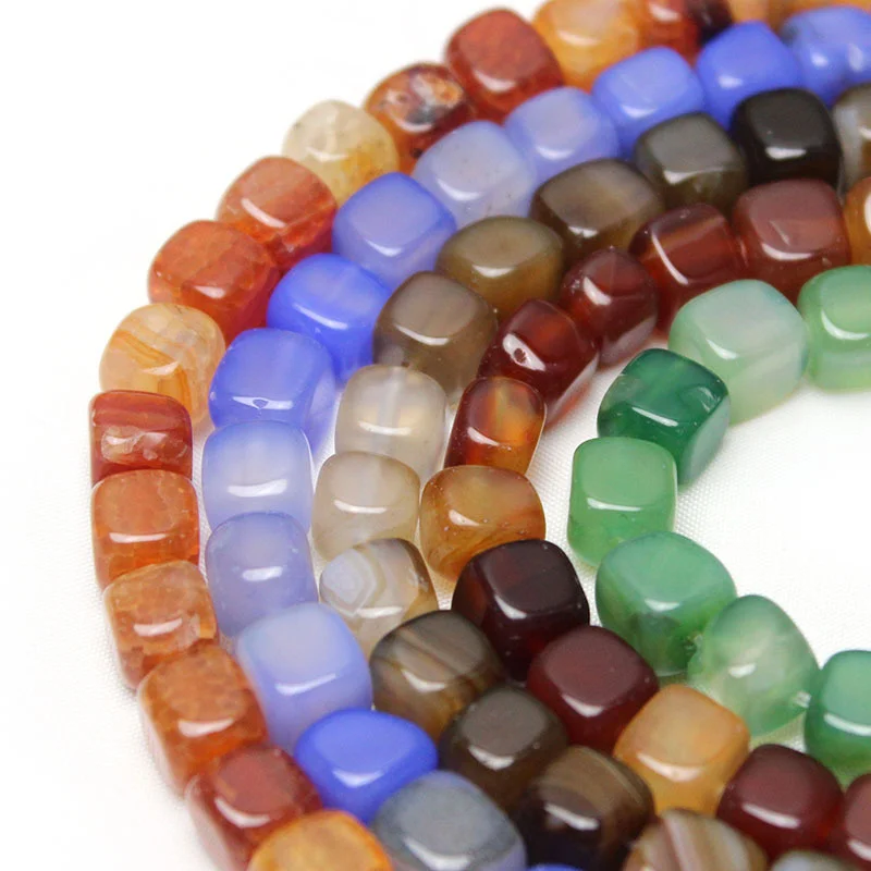 8MM Multicolored Agate Blocks Natural Stone Beads Loose Beads Handmade For DIY Jewelry Making Bracelet Necklace Earrings Finding