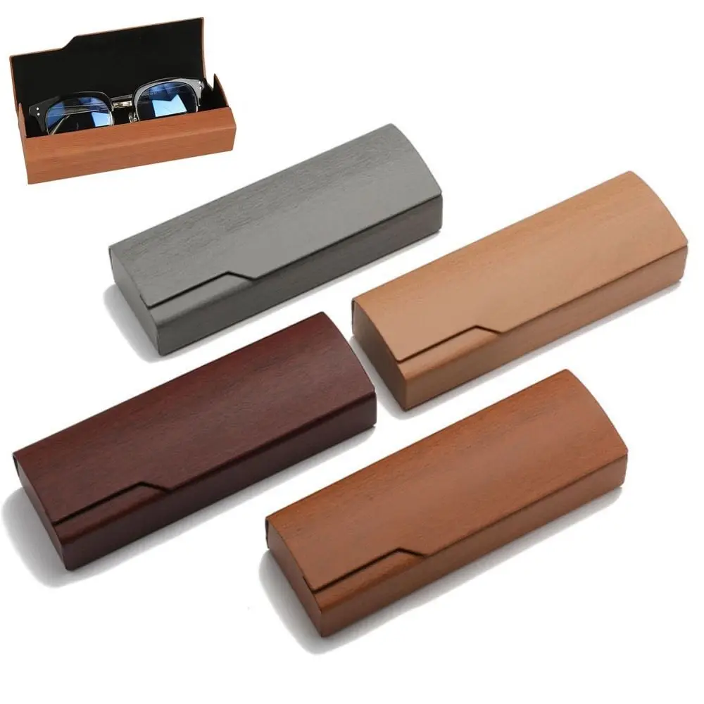 Simple Portable Reading Glasses Case PU Leather Imitation Wood Grain Myopia Glasses Case Solid Color Sunglasses Container