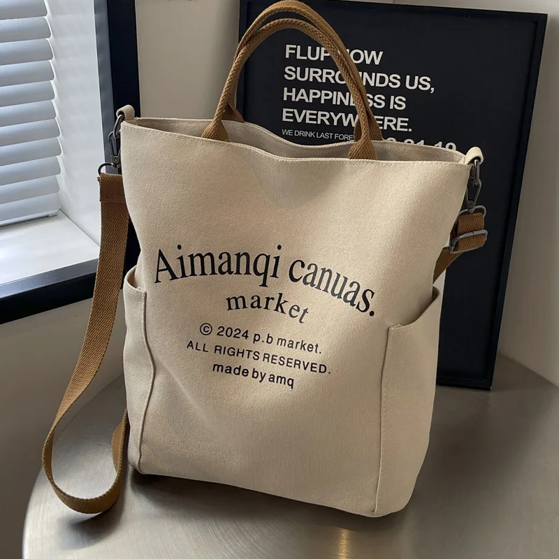 

Корейская большая холщовая сумка-тоут Capaci, женская сумка через плечо на одно плечо, повседневная простая модная пригородная сумка