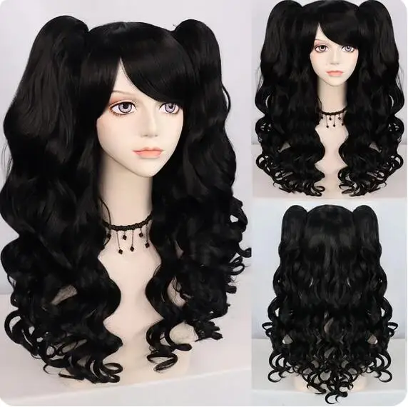 

Cosplay Ponytail Wig Synthetic Long Colored Curly Girls Lolita Cosplay Wig With Double Ponytails & 1pc Wig Cap