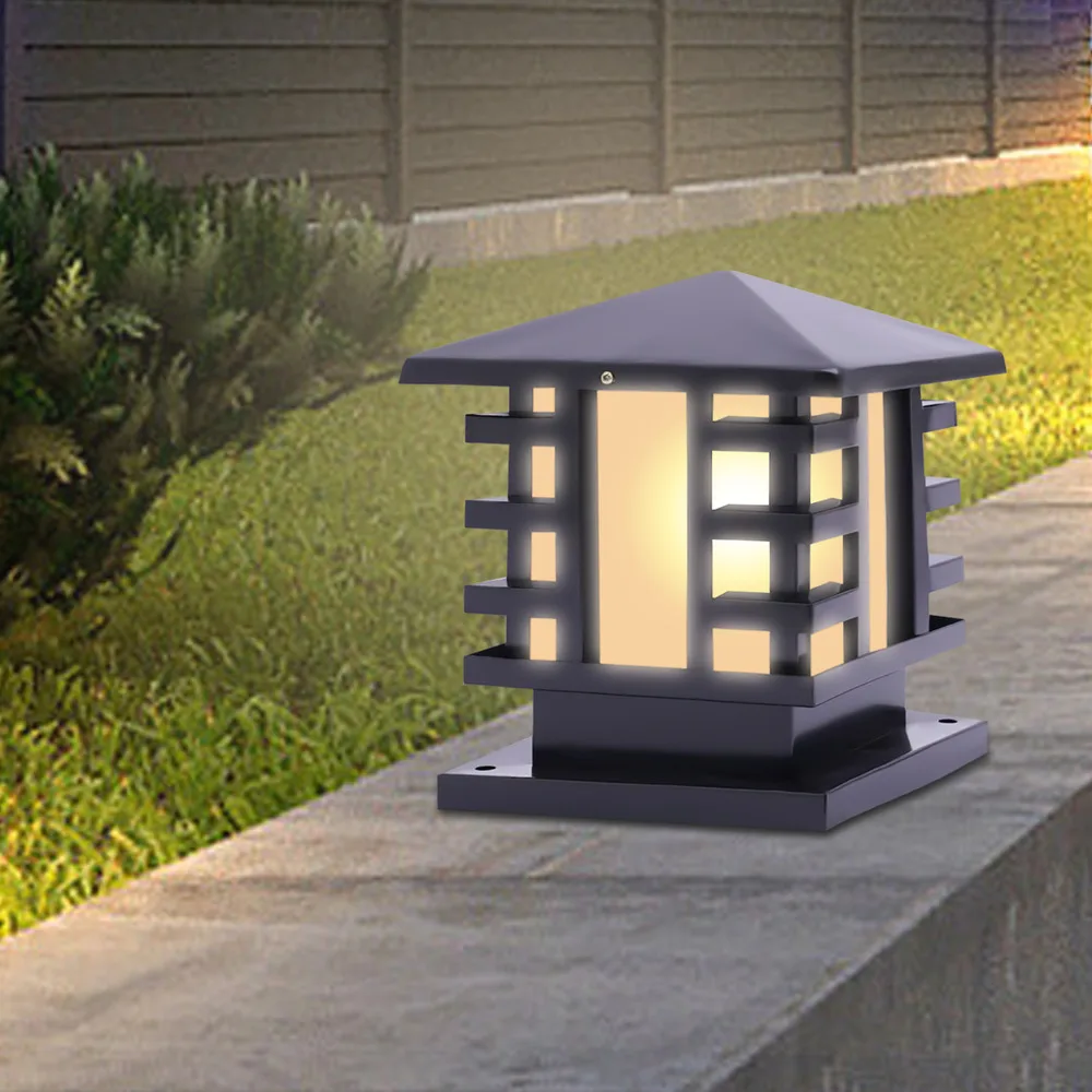 Bymaocar AC 110 V-240V Black Retro Pillar Light Garden Waterproof Patio Yard Gate Post Lamp Outdoor Lighting Fixture 27*23*23cm