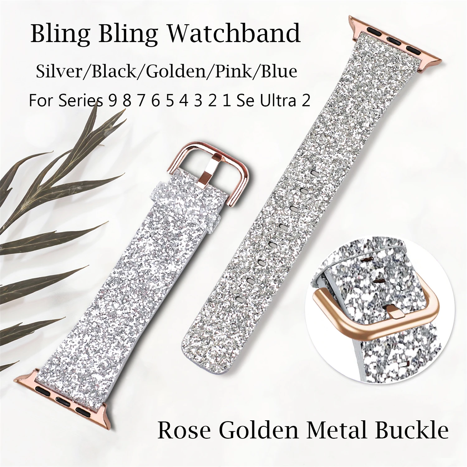 Bling Glitter Leather Strap for Apple watch band 44mm 45mm 49mm 38mm 40mm 41mm Luxury Bracelet iwatch 9 8 7 6 5 4 SE Ultra band