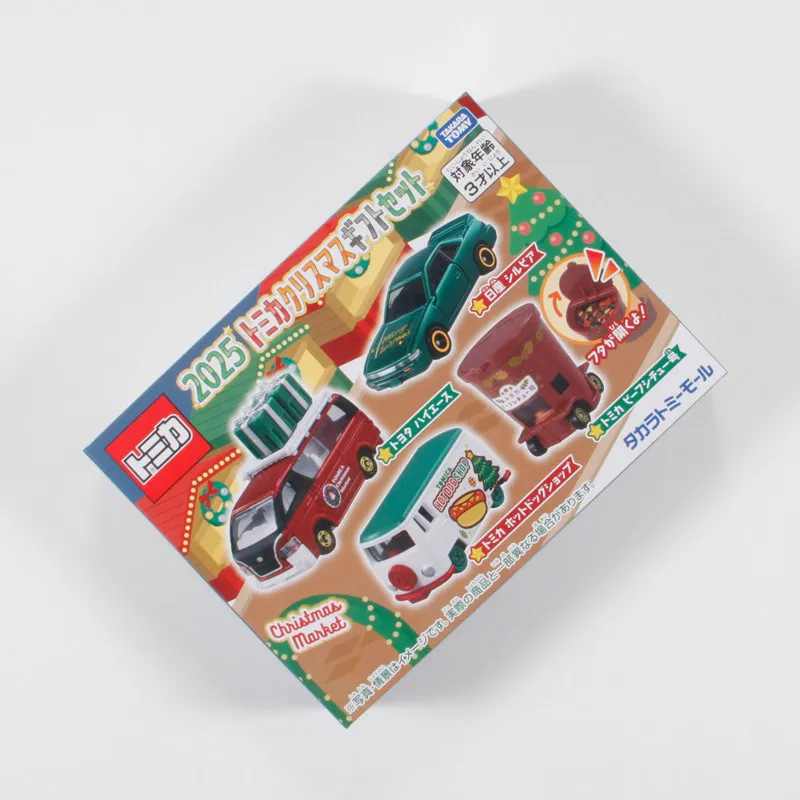 Tomica 098393 2025 Christmas Special Edition 4‑Car Die‑cast Bundle,Decor Accessory Included,Display Collectible Model Toys