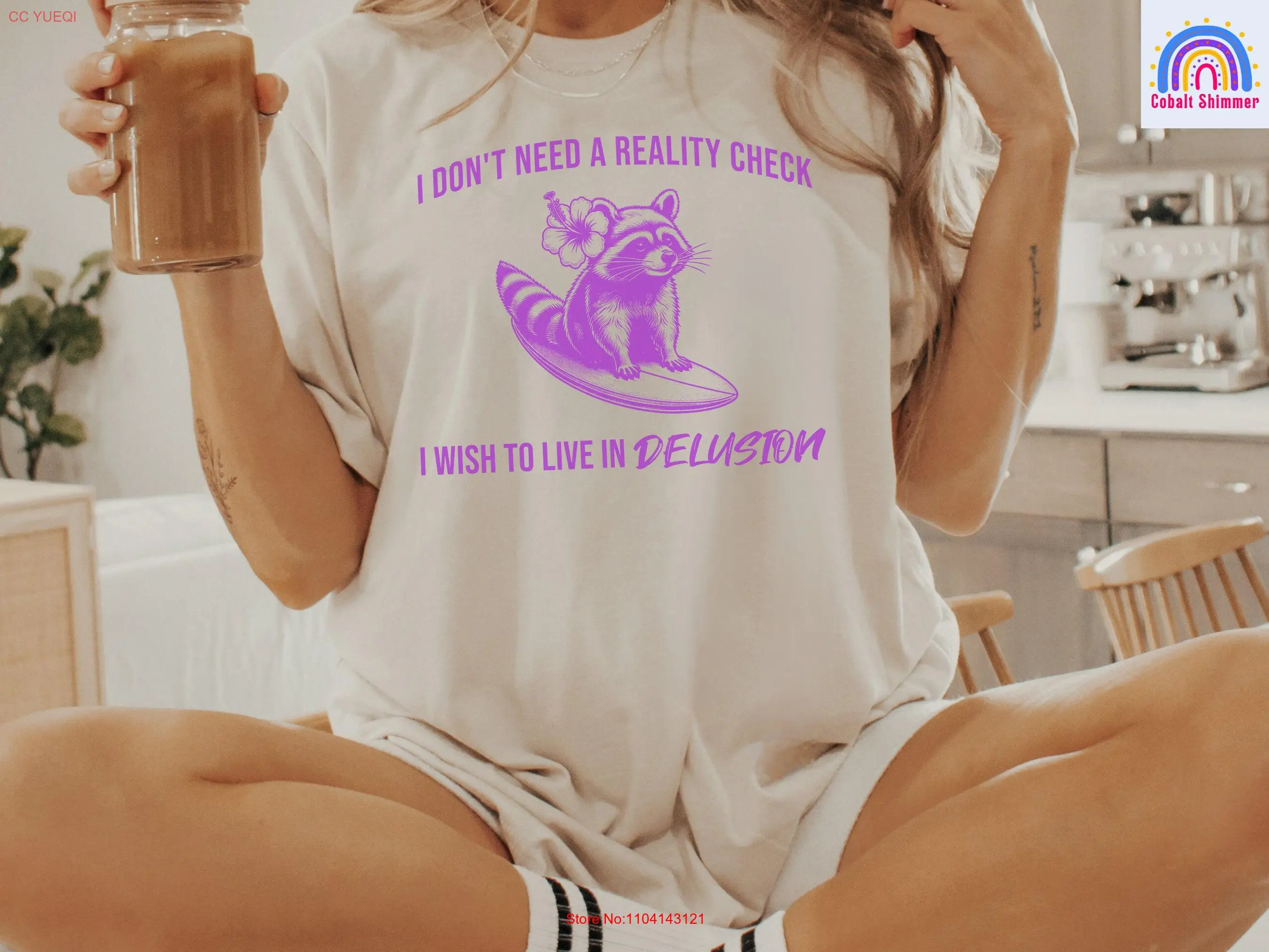 

Raccoon T Shirt Delusion Racoon Meme Funny Weirdcore For Her Silly Weird s long or short sleeves