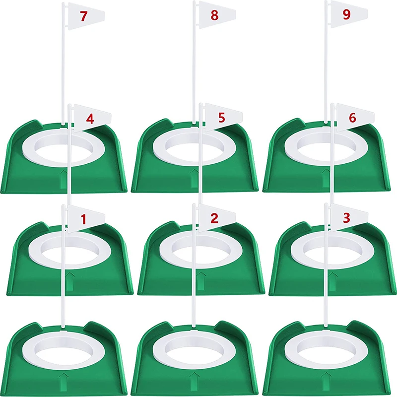 9 Pack Golf Putting Cup and Flag Plastic Golf Hole Training Aids Golf Training Putters for Indoor Outdoor Kids Men Women Office