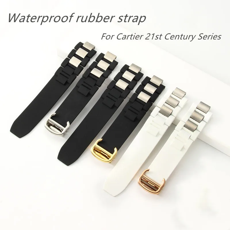 10*20mm Waterproof silicone watch strap Dedicated interface bracelet Black white watchband for CARTIER 21 CHRONOSCAPH