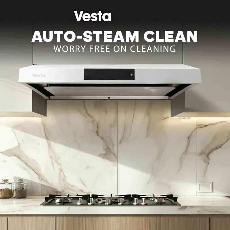 Vesta | Top Selections Range Hood 30" Auto-Clean Stainless Steel 860 CFM Under Cabinet | Steam Auto Clean, Touch Panel
