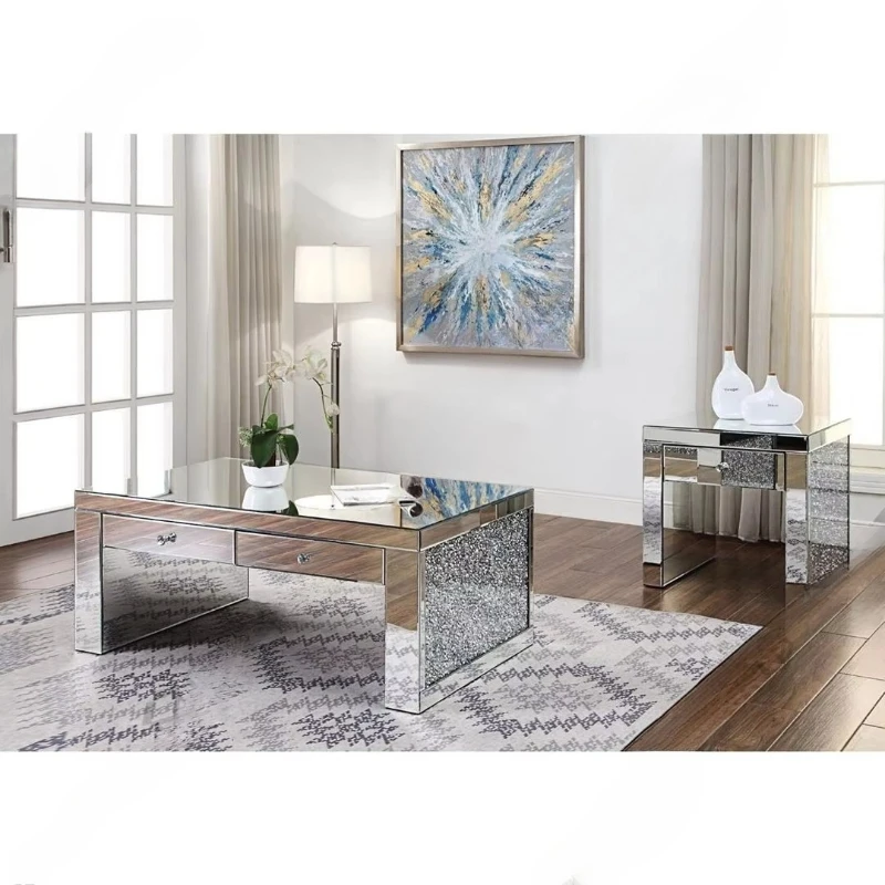 

Living room diamond broken furniture glass mirror coffee table