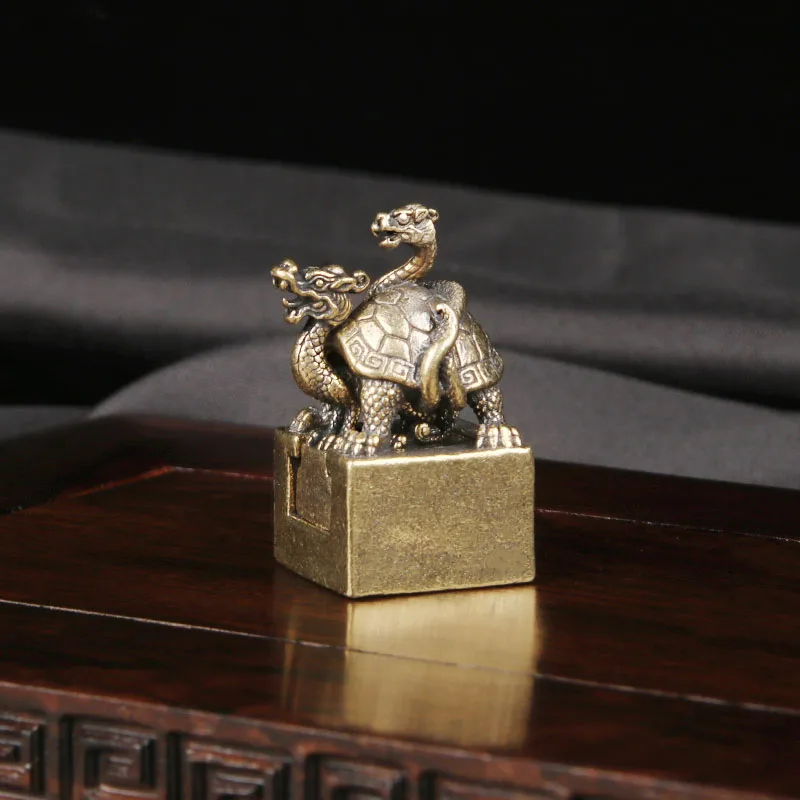 CH Brass Xuanwu Seal Ornament Divine Beast Seal Carving Mother Child Copper Seal Idle Seal Antique Collection Bronze Ware  decor