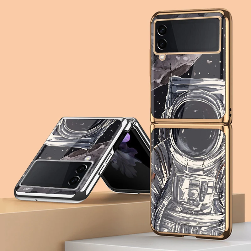 

Z Flip 4 Funda Case for Samsung Galaxy Z Flip 4 3 2 1 Space Escape Plating Tempered Glass Coque Protection Phone Case Cover