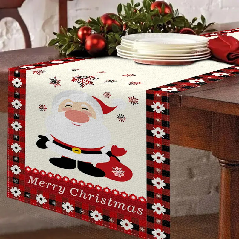 

Christmas Tablecloth Santa Claus Snowflake Elk Red Pattern Linen Table Runner Reusable Merry Christmas Decoration Home Decor