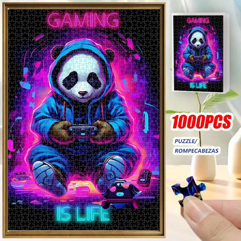 

1000 шт. игровой пазл — большой 20x30 дюймов (50x75 см), неоновый дизайн игрового персонажа, яркие цвета, портативная семейная деятельность для би