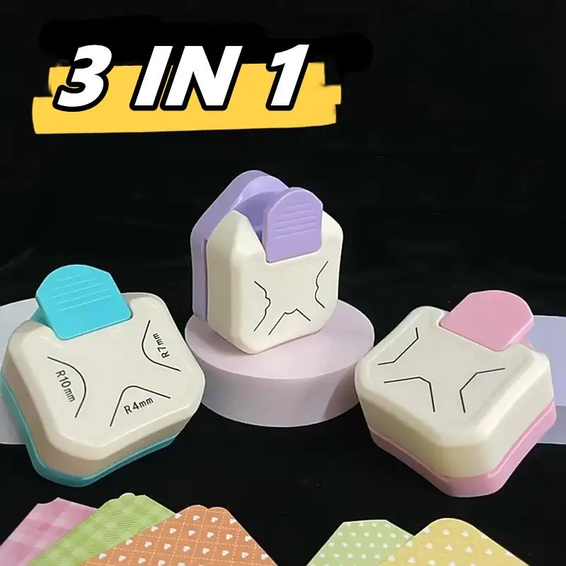 Jolie çon d'étiquette d'angle 3 en 1, coupe-étiquette rond, poinçon d'étiquettes en papier pour carte de scrapbooking bricolage, fournitures de découpe de licence photo