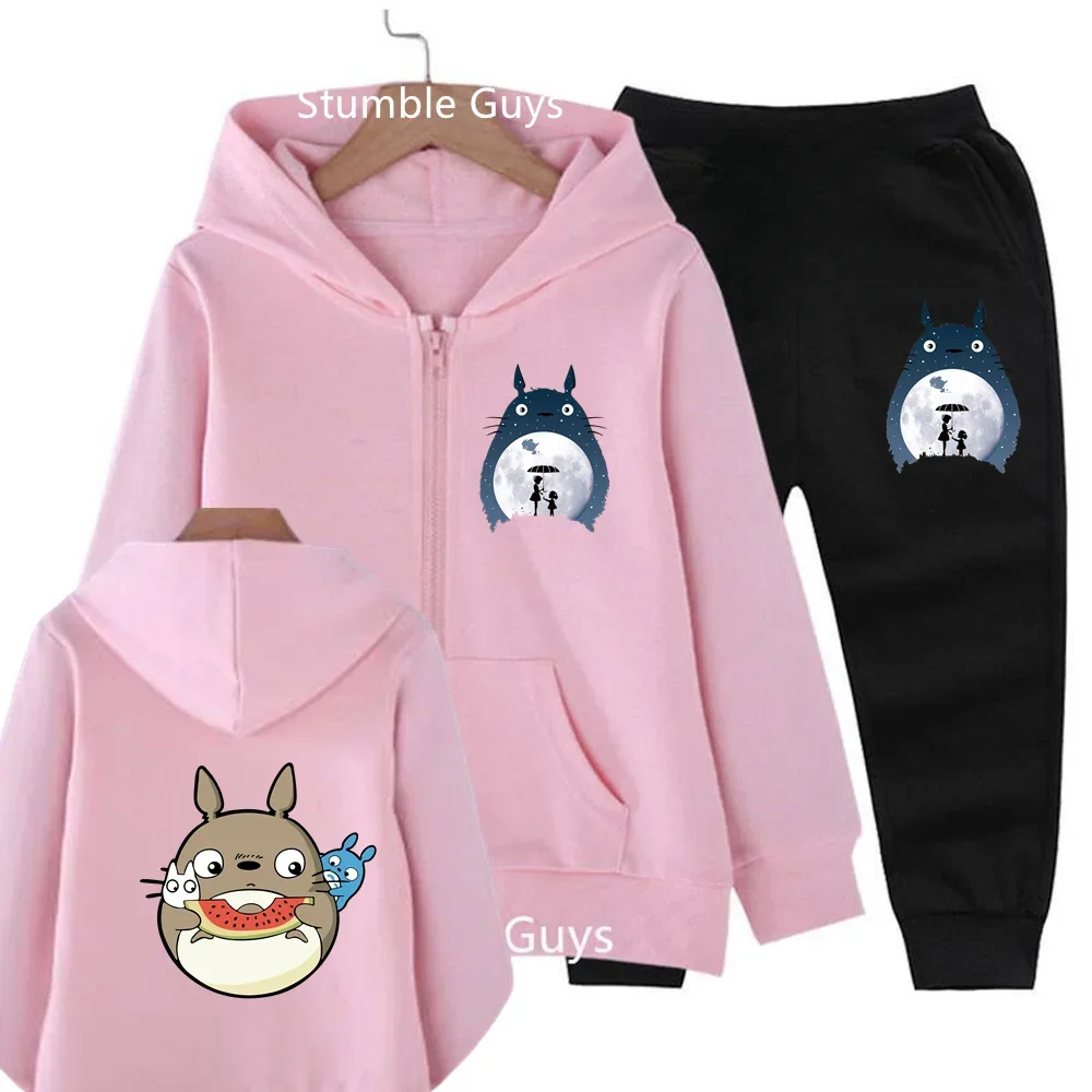 2024 New Cute Kawaii Totoro Zipper Hoodie Kids Anime Baby Boys Clothes Cute Girls Cartoon Sweatshirt Casual Suit