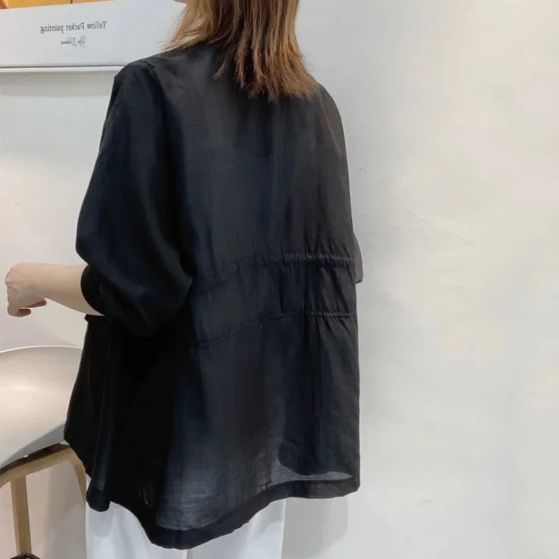 Spring Summer New Sunscreen Coat Women Fashion Loose Plus Size 3XL Cardigan Jacket Khaki Black White Outwear Tops Female