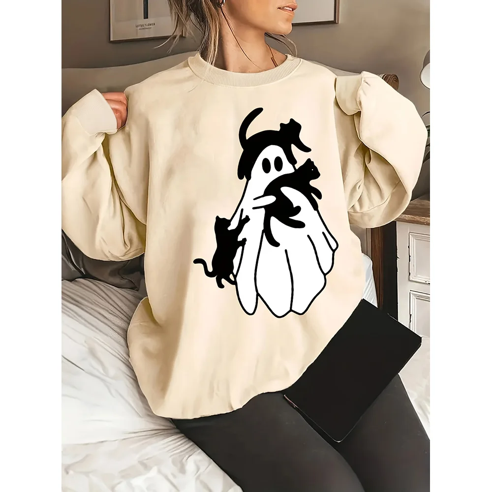 Halloween Hoodie Women's Clothing Crew-neck Baggy Long-sleeved Top Party T-shirt Trick Print Fall Fashion Women's Hoodie 2024