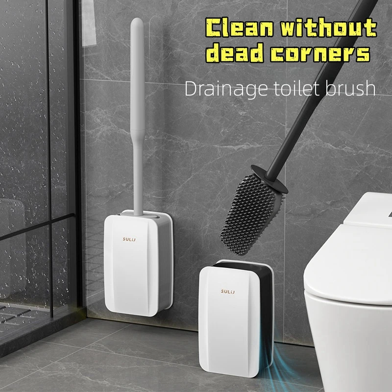 Silikon-Toilettenbürste, wasser auslaufsicher, mit Sockel, flexible, weiche TPR-Bürste, Wandmontage, schnell trocknender Halter, Badezimmer-Zubehör