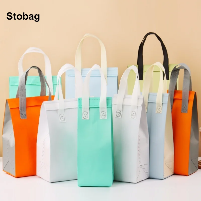 StoBag 25pcs Non-woven Insulation Tote Bags Delivery Fabric Portable Food Cake Drinks Packaging Keep Warm Cold Reusable Pouches