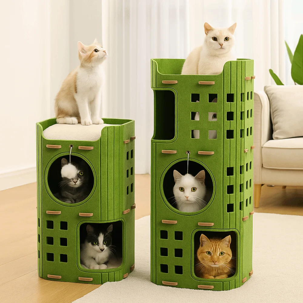 Japanese Style 2 Floors/3 Floors Cat House All-in-one with Holes Cat Bed Cylindrical Durable Cat Castle House Pet House