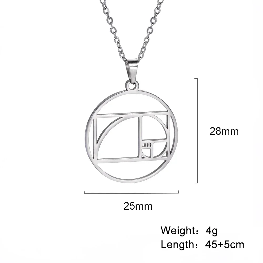 Dawapara Golden Ratio Rectangle Necklace  Fibonacci Geometric Pendants Stainless Steel Jewelry Mathematics Gift