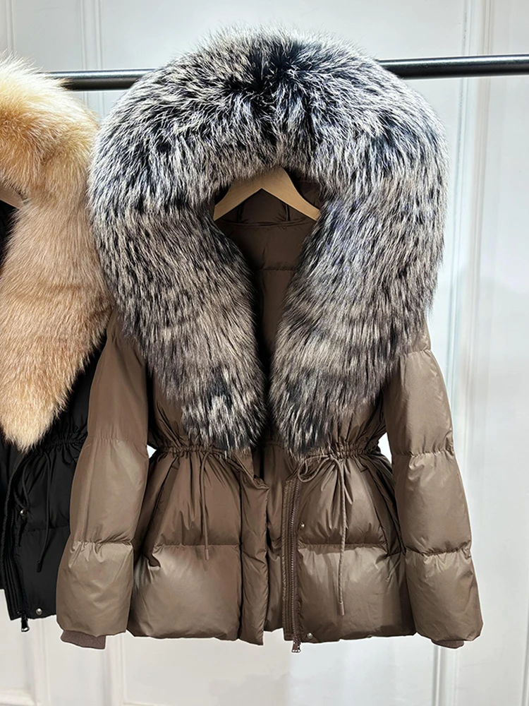 2026 New Winter Real Natural Fox Fur Collar Thick Wam Puffer Jacket Women Hooded Belt Slim White Duck Down Coat Waterproof Parka