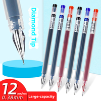 12Pcs Diamond tip Gel Pen Fine Point Pen 0.38mm Large-capacity Black/Blue/Red ink Exam Signing Writing School Office Supplies