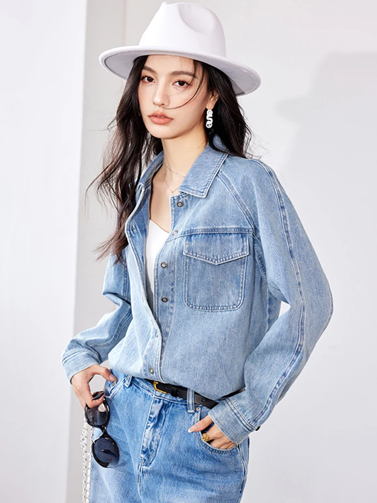 Korean Style Casual Loose Retro Denim Shirt Women 2024 New Fashion Simple Long-Sleeved Commuter Denim Coat Top