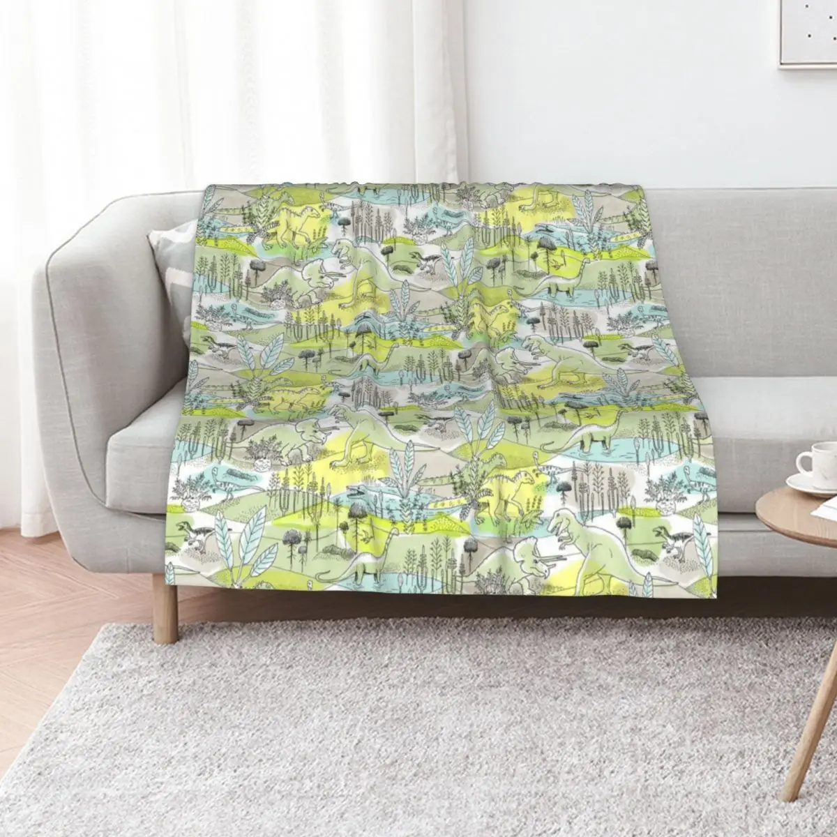 Dinosaurs in a Prehistoric Jungle with Tyrannosaurus Rex and Triceratops Throw Blanket Luxury Throw For Sofa Thin Blankets