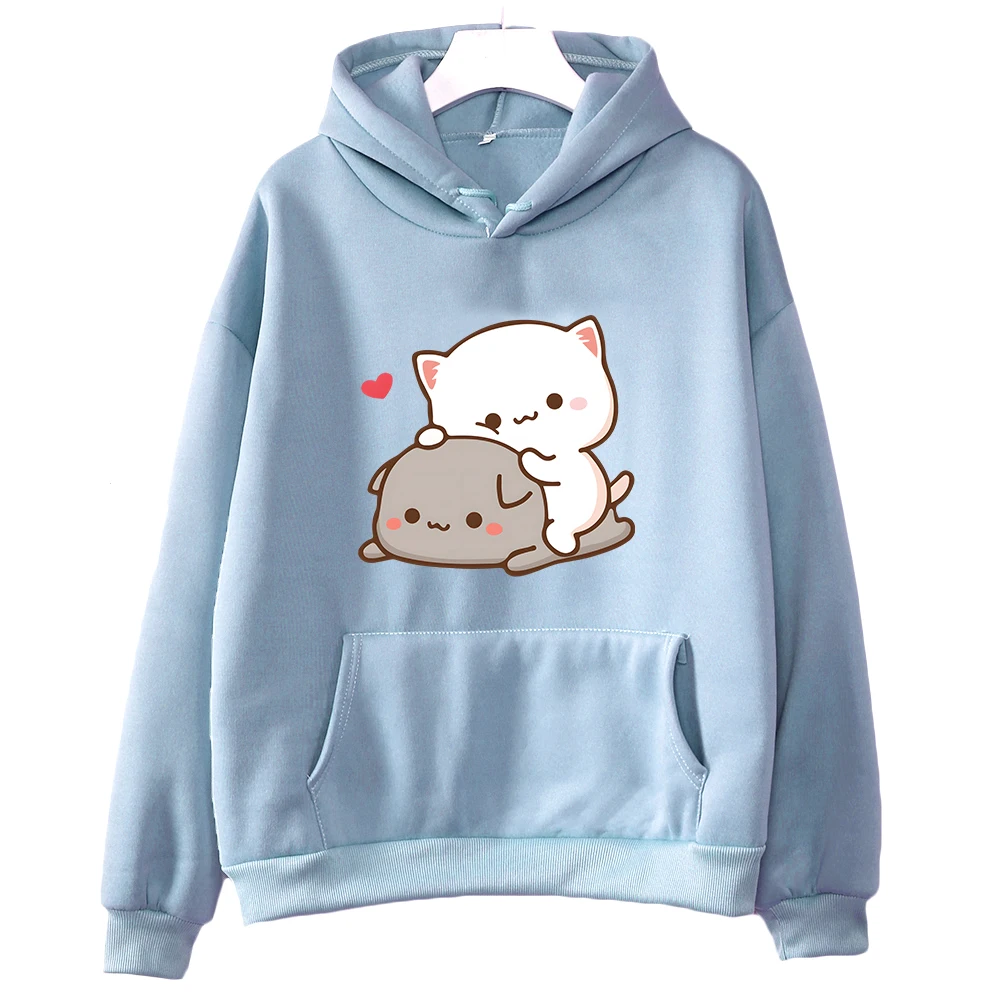 Felpa con cappuccio Mochi Peach And Goma Cute Cat per ragazze Moda Kawaii Cartoon Pullover Donna/Uomo Felpe con cappuccio estetiche Harajuku