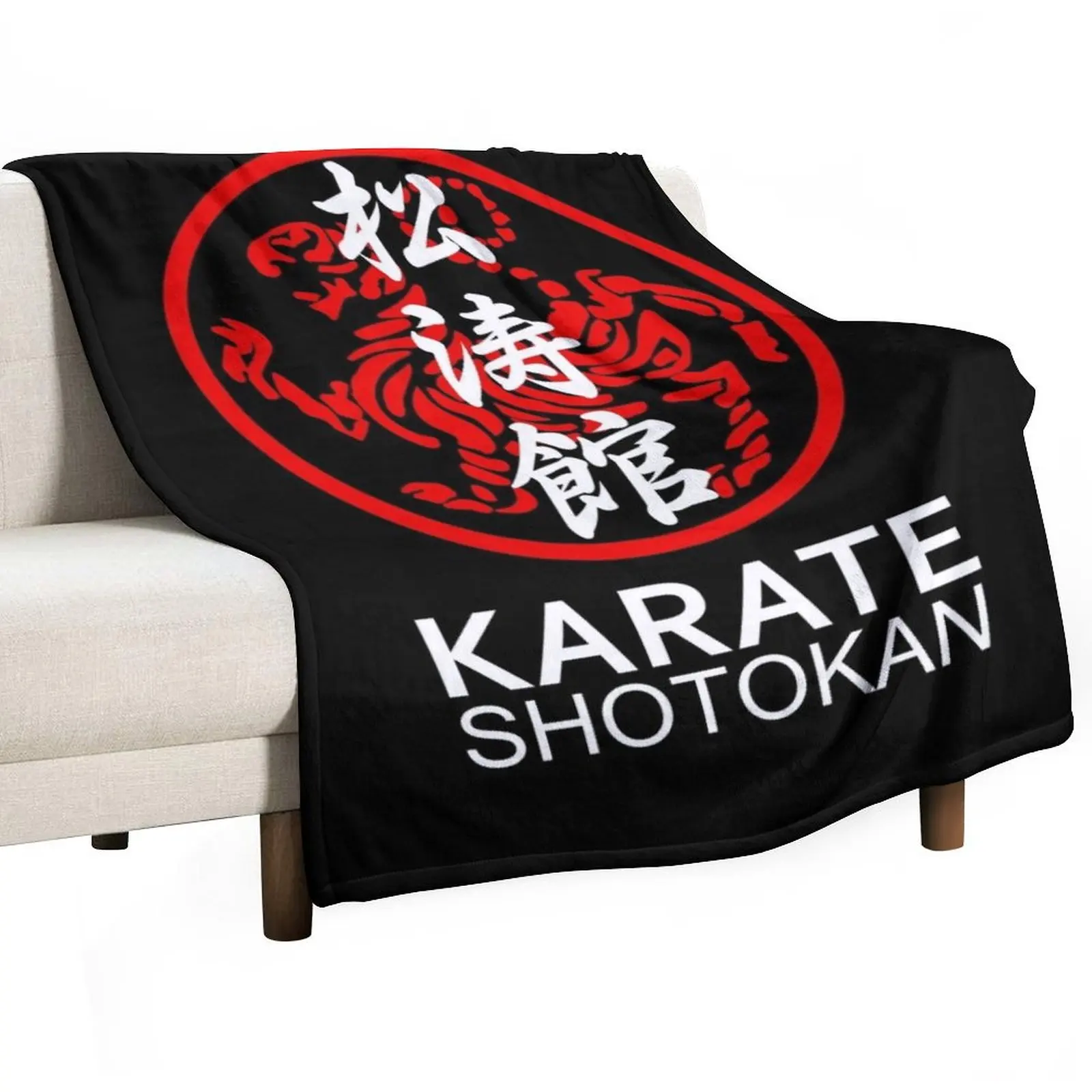 Shotokan Karate Symbol and Kanji White Text Throw Blanket Sofas Soft Beds decorative Luxury St Bed Blankets