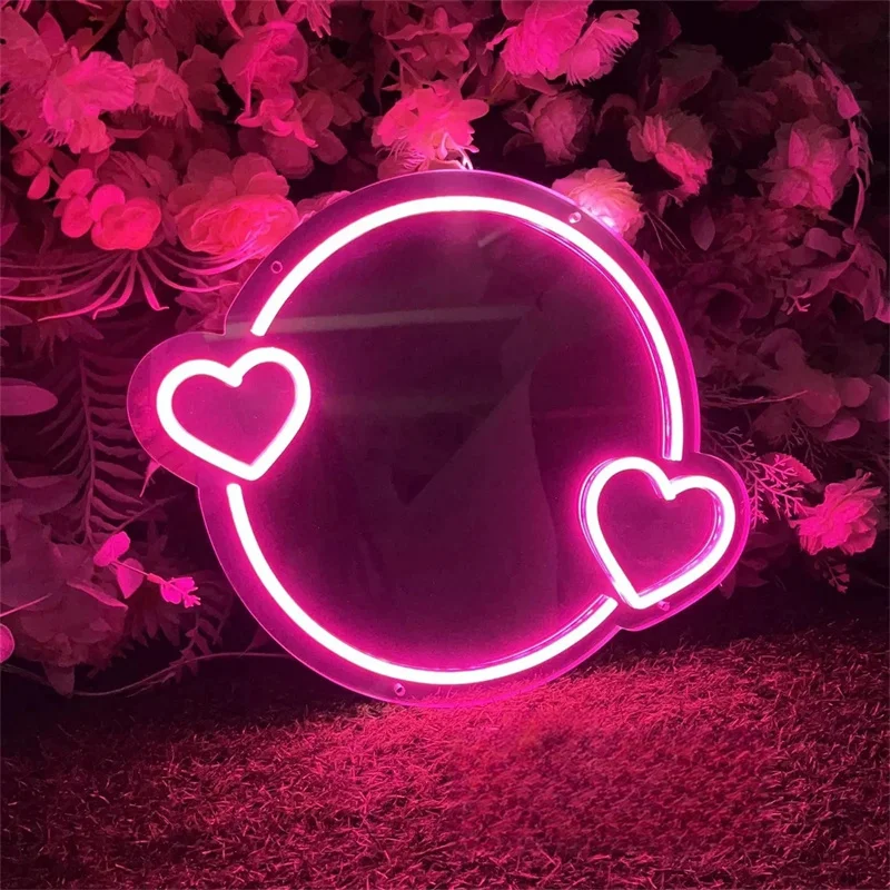 Heart Mirror Neon Sign,Custom Makeup Mirror LED Sign,Y2K Mirror Neon,Girl's Room Dorm Salon Mirror Decor,Gifts for Valentine