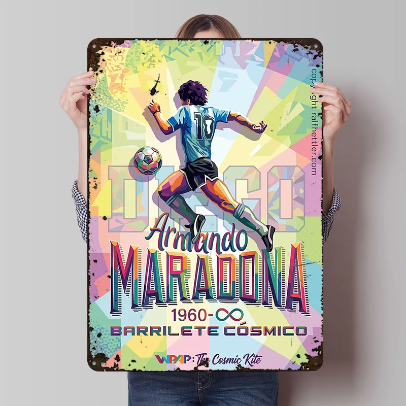 Diego Maradona 'The Cosmic Kite' Printed Poster Customized Retro Wall Art Vintage Metal Tin Signs for Home Decoration Luxury