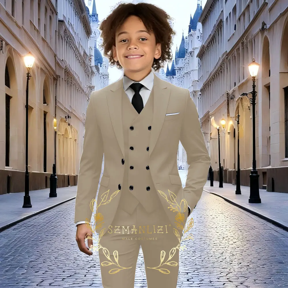 

Casual Beige Boys Suit 3 Piece (Jacket Pants Vest) Wedding Tuxedo Kids Formal Party 2-16 Years Old Custom Blazer Child