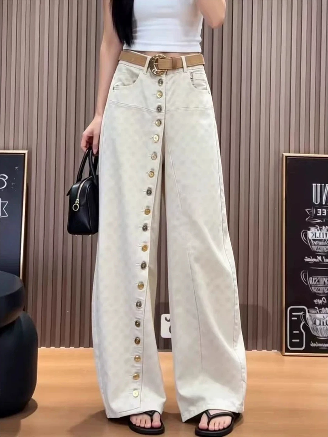 High Waist Wide Leg Jeans Women's plus Size Single Button Knife  Denim Pants Slimming Loose Fit Autumn New Style