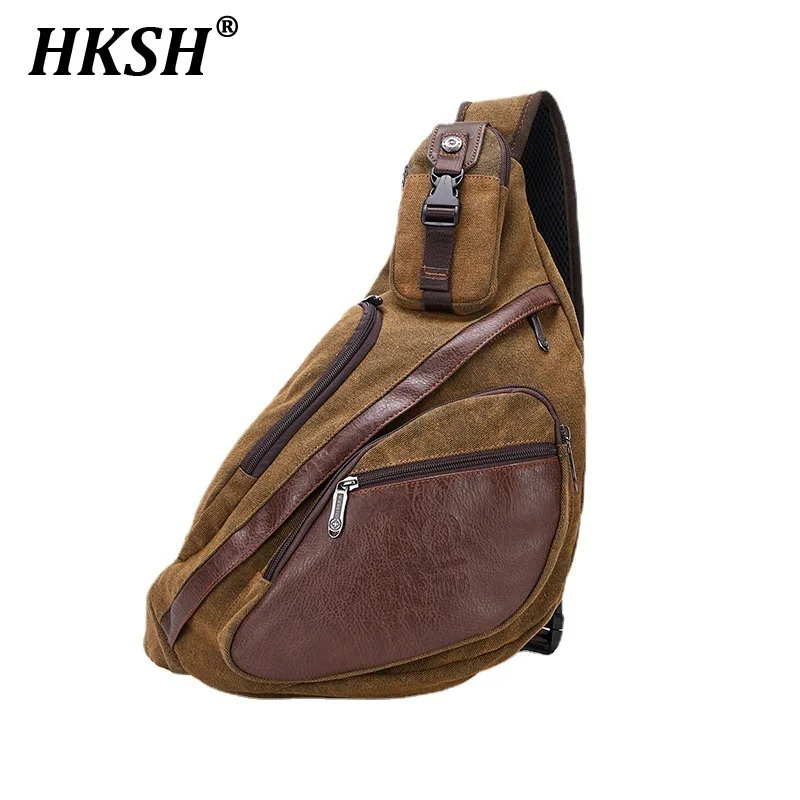 

HKSH Summer Men's Tide Trend Canvas Diagonal Cross Chest Bag Crescent Shaped Multifunctional Chic Ins Fashion Backpack HK1956