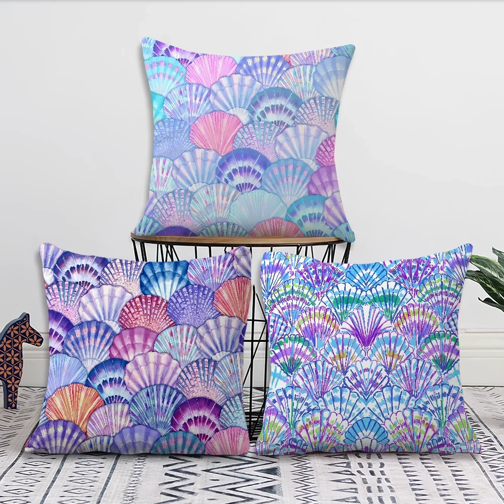 Tiled Comfortable Shells Soft Pillow Case for Sofa Gorgeous Living Room Home Office Decor and Protective Ocean Covers