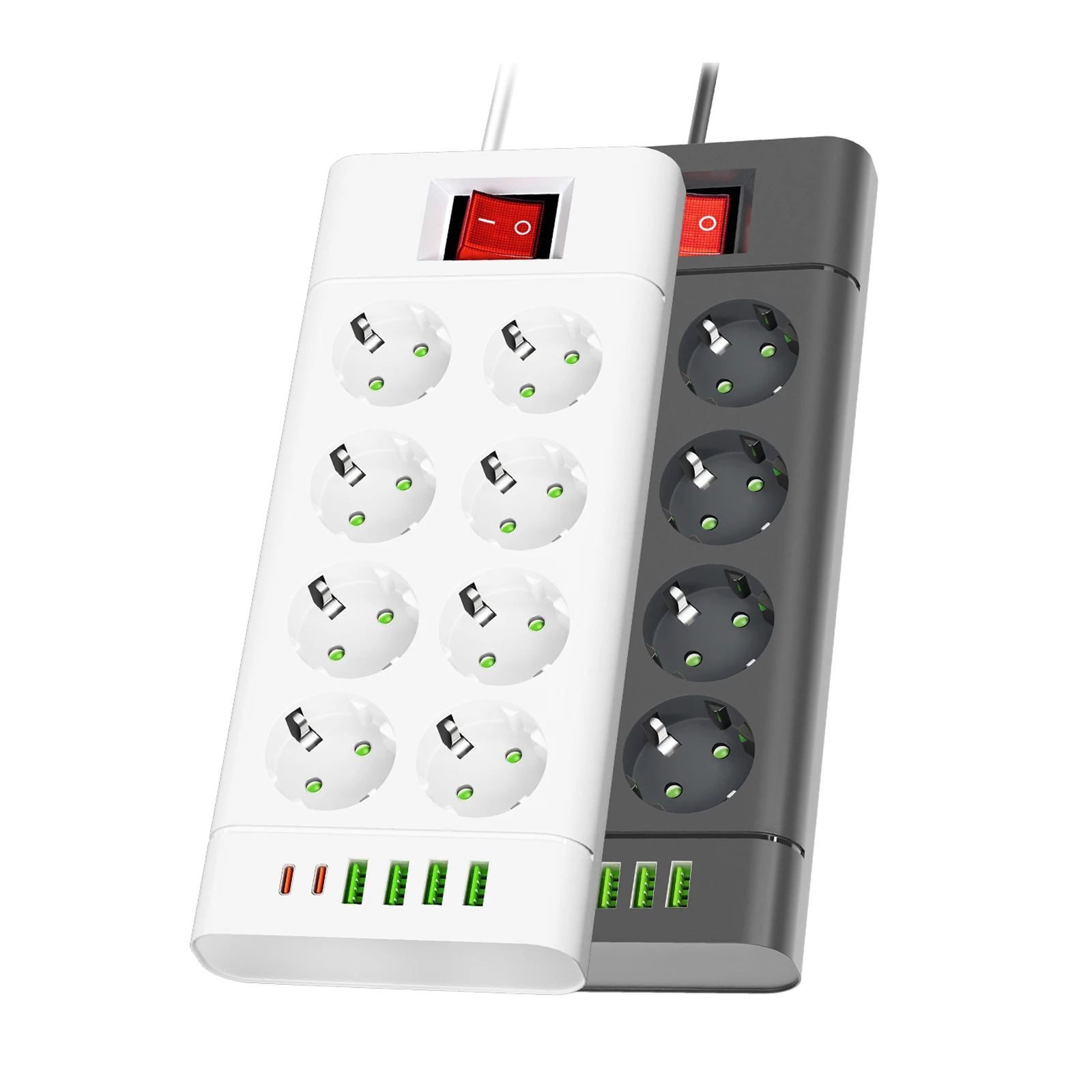 EU Plug Power Strip Outlet Extension Cord 6,8 or 10 Electrical Socket with 4 USB and 2 Type-C Ports Support 2500W Home Appliance