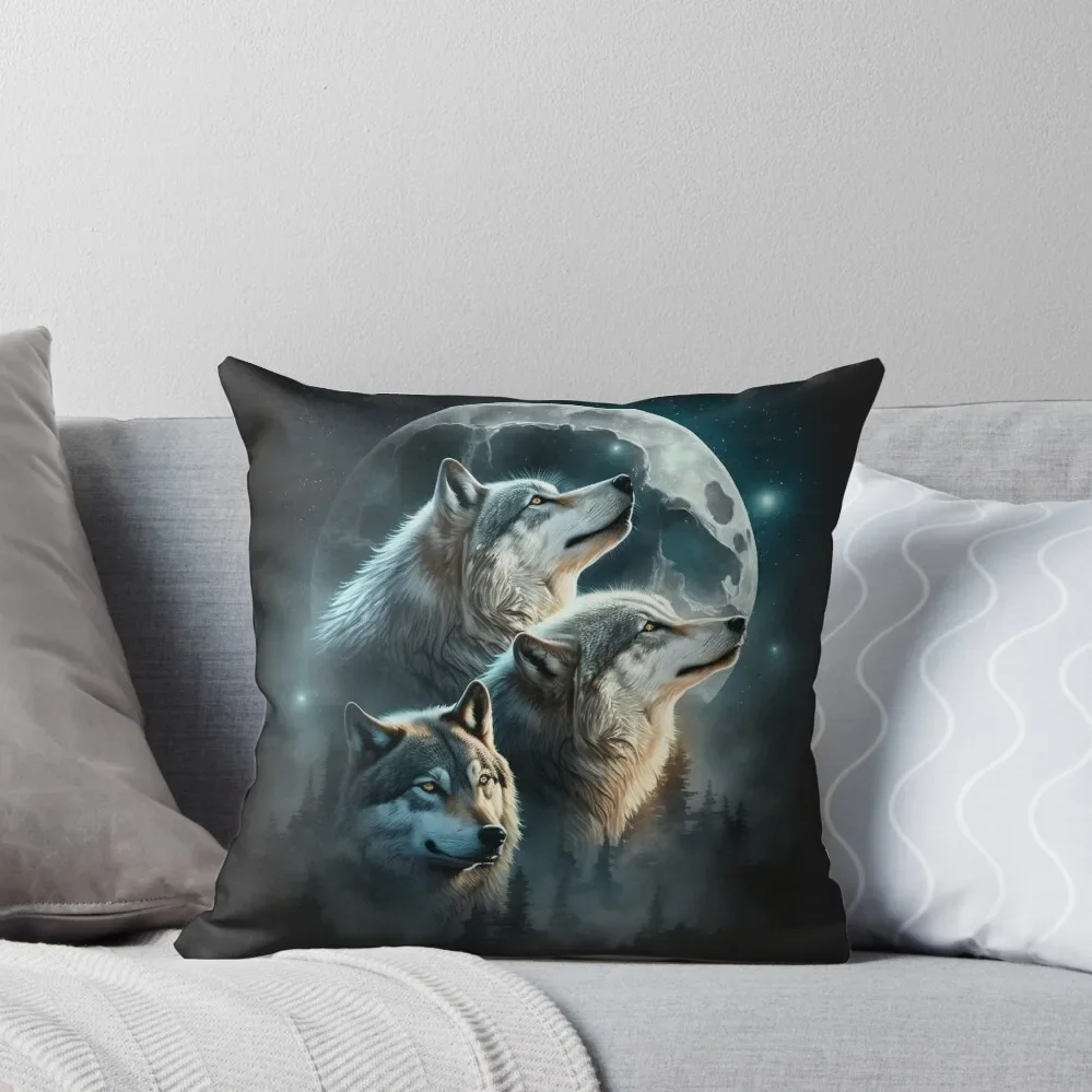 

Wolves howling under the moon Throw Pillow Sofa Covers For Living Room Pillowcase autumn decoration pillow