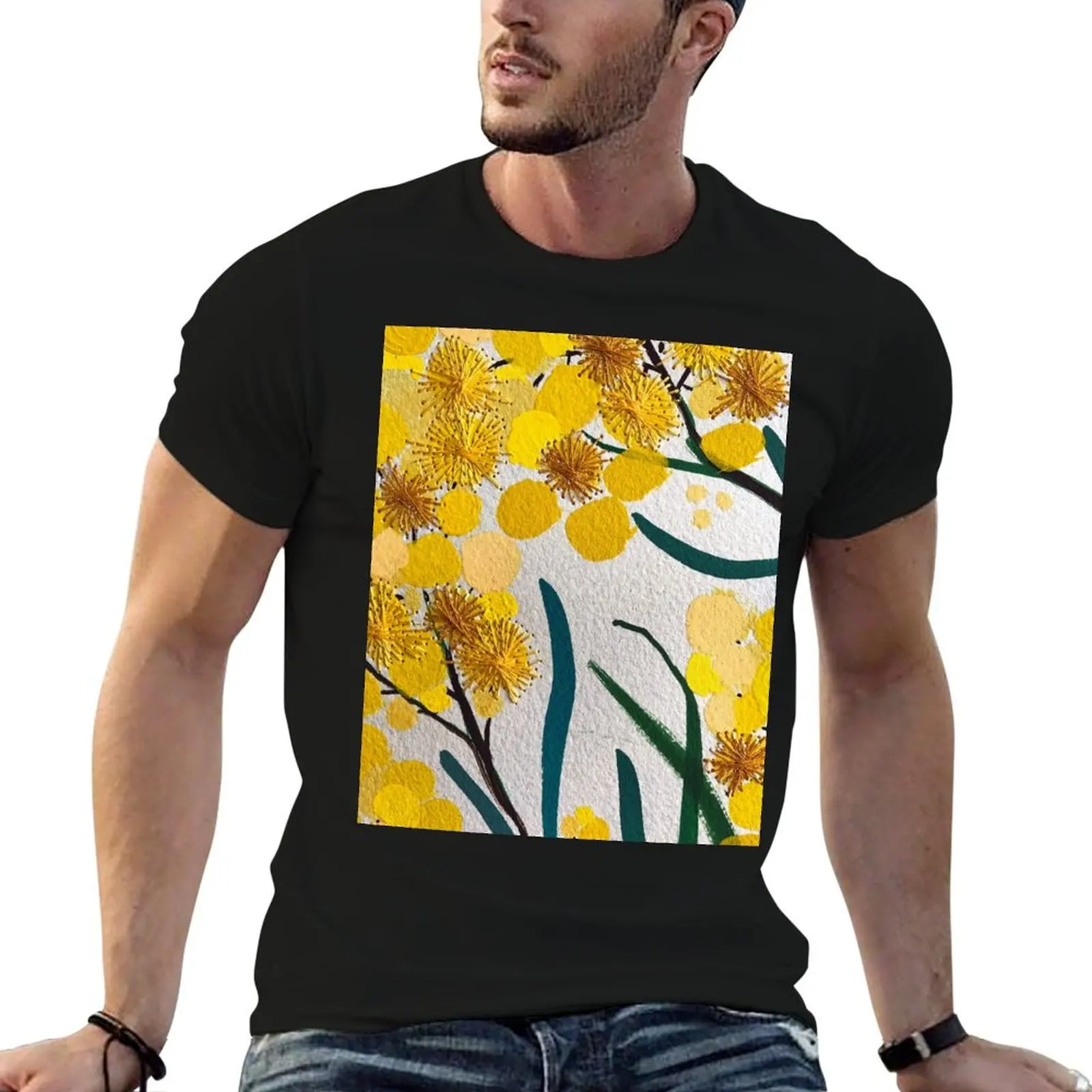Golden Wattle Flowers by Australian Artist Leah Gay T-Shirt Sporty Breathable Short Sleeve T-Shirt