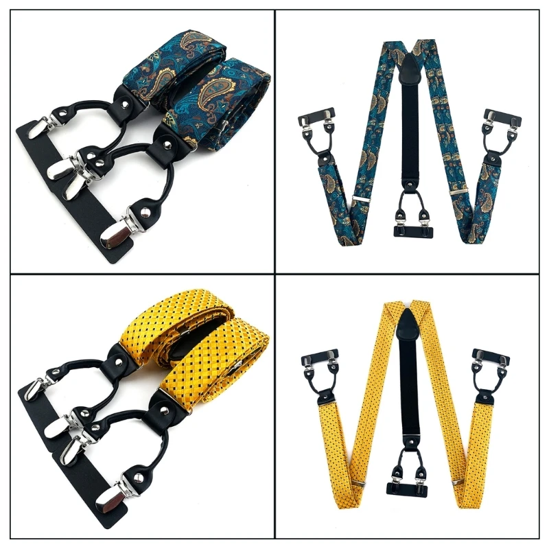 Men's Work Suspenders with Adjustable 6 Clip Comfortable Brace Y Shaped Jacquard Suspenders for Daily & Formal Use