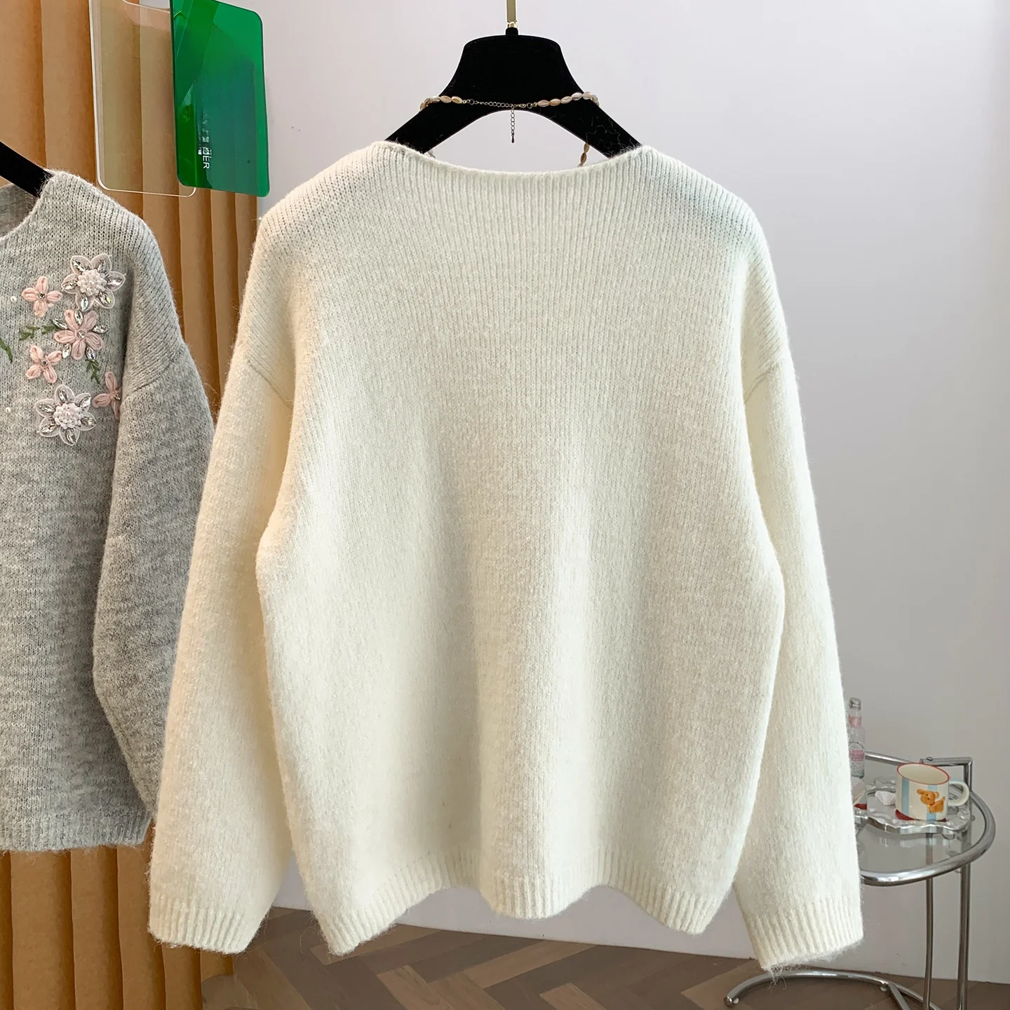 Soft Cozy Lazy Style Women's Knitted Sweater Autumn Winter Beautiful 3D Flower Embroidery Casual Fashion Big Size 4
