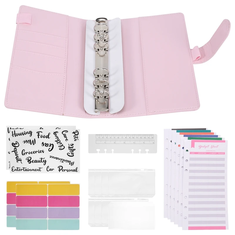 A6 Budget Binder with Zipper Envelopes, Budget Planner Book Money Saving Organizer, Cash Envelopes for Budgeting Pink-A12I