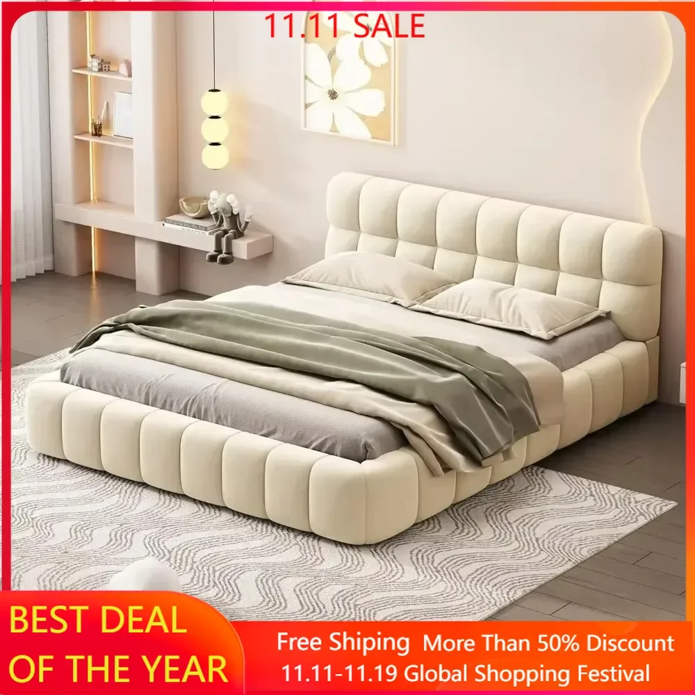 

Queen Beb Frame, Modern Upholstered Bed Frame with Wingback, Linen Low Plattform Bed, No Box Spring Needed Bedroom Furniture Bed