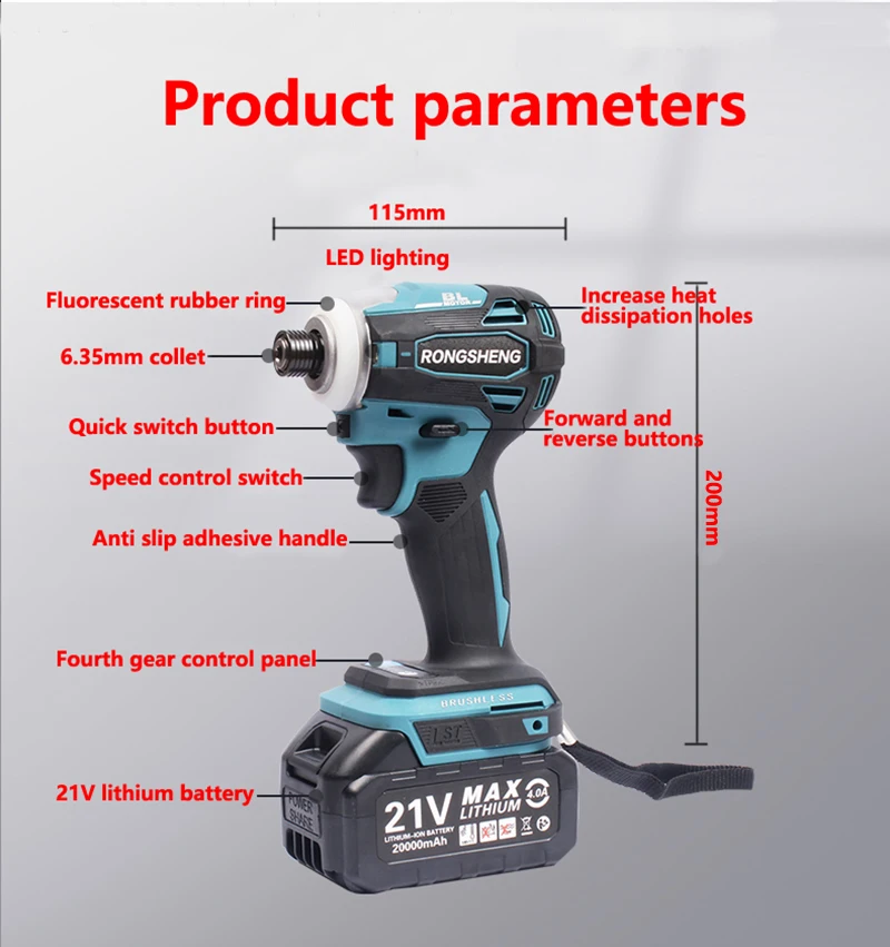 Imagem -03 - Brushless Cordless Electric Effects Driver Chave de Impacto Chave de Fenda Bateria Compatível com Makita Soquete 21v