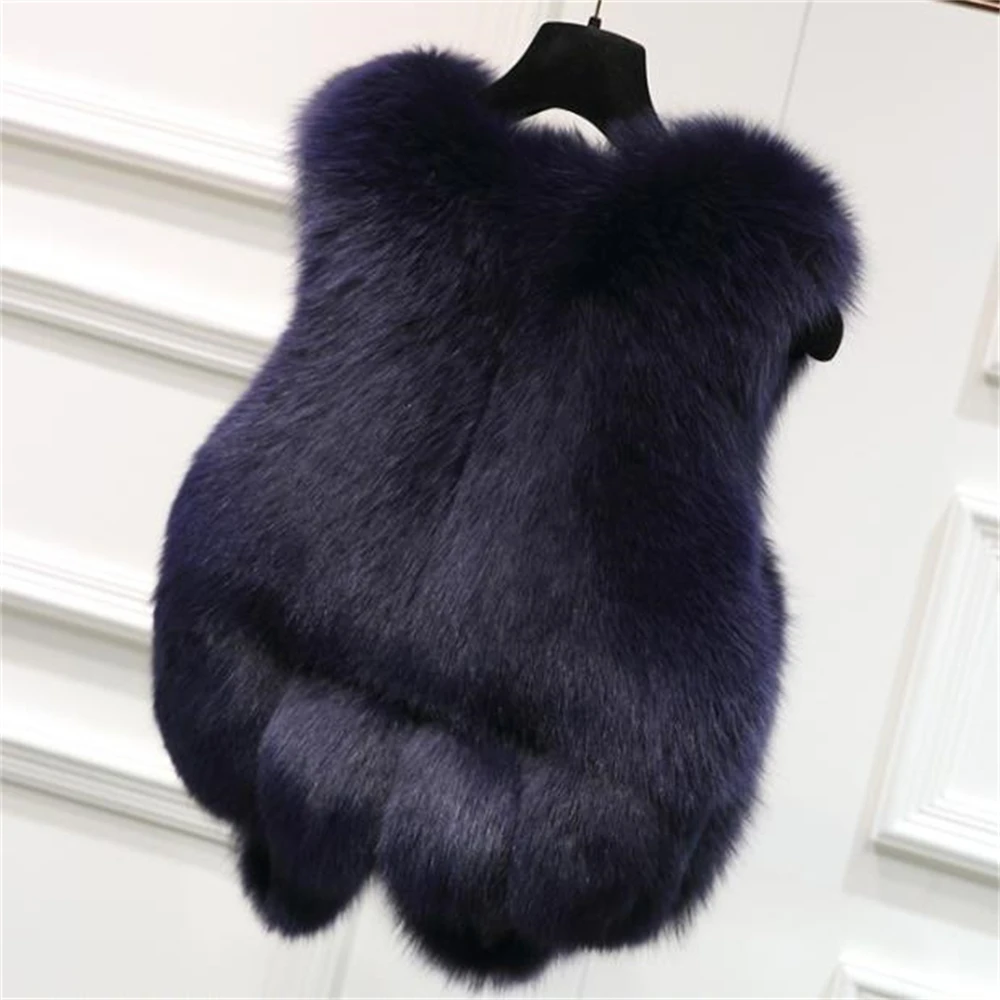 Female Waistcoat Faux Fox Fur Foat Winter Jackets Thickened  Gilet Warm Sleeveless Outerwear Top Women Fur Vest 2024 New