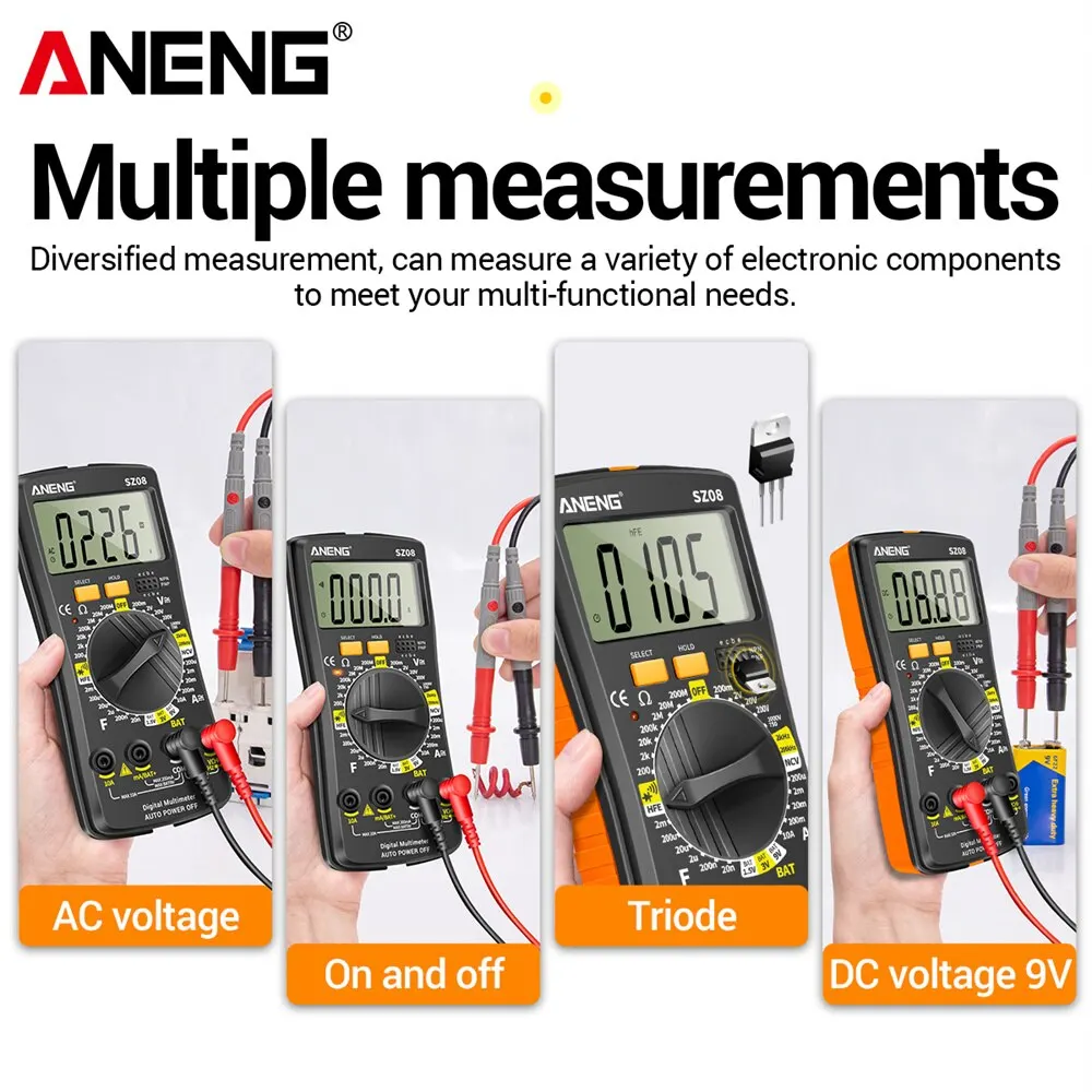 ANENG SZ08 Digital Ultra-thin Multimeter Storage Professional Meter Auto Voltmeter AC DC 220V Resistance Handhold Testers