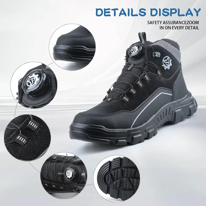High Top Knob Buckle Safety Shoes, Mining Boots, Work Shoes, Anti-Smashing and Anti-Piercing Lightweight