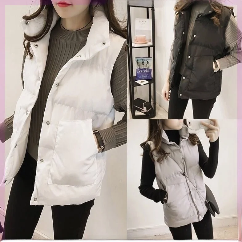 

ort Svel Jaet Women's Korean Sle Autumn Winter Cotton Vest Large Size Collar Stand-Up Student Coat Outerwear