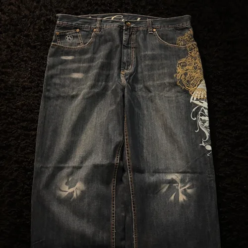 Imagen 2 del producto Nueva moda americana, pantalones vaqueros holgados bordados con patrón de gran tamaño para hombres Y2K gótico Harajuku Hip Hop, pantalones rectos de pierna ancha de cintura alta