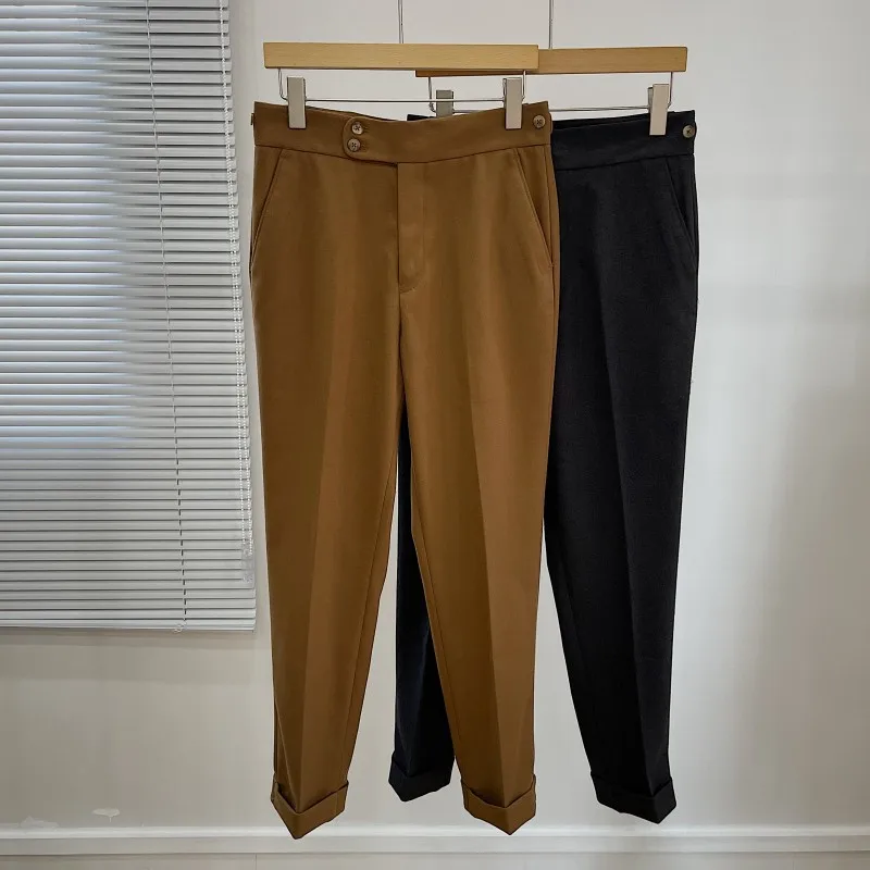 

Mr. Deer Tee Men's Autumn Winter Thi Casual Pants High Waist Busin West Pants Retro Warm Adjustable Men's Faion Ci...